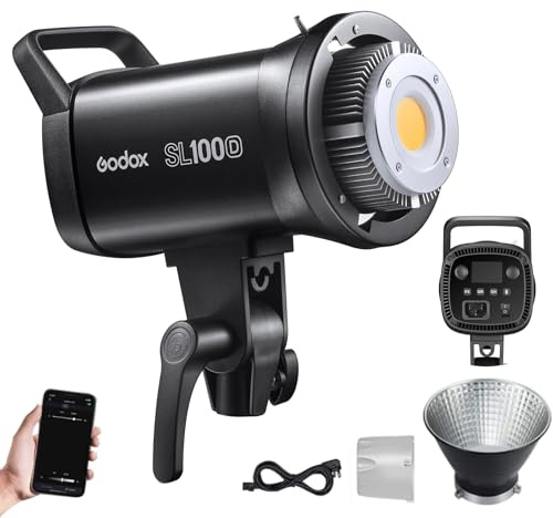 Godox SL100D Daylight LED-videolampa, 100 W 5600K 32100Lux @1M CRI 96+TLCI 97+ Bowens Mount COB LED kontinuerligt ljus, 8 FX-effekter 0–100 % ljusstyrka studioljus med RC-A6-fjärrkontroll