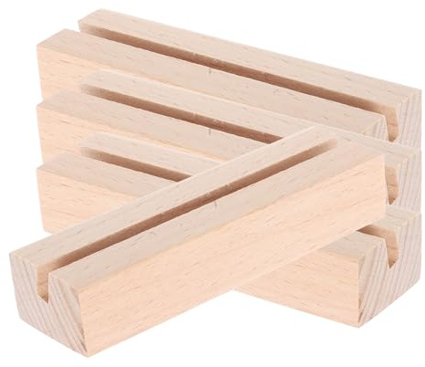 Veemoon 4 pièces Support Bois pour Cartes et Calendrier de Bureau Base Robuste avec Fente Lot de Finition Rustique pour Photos Menus et Numéros de Table