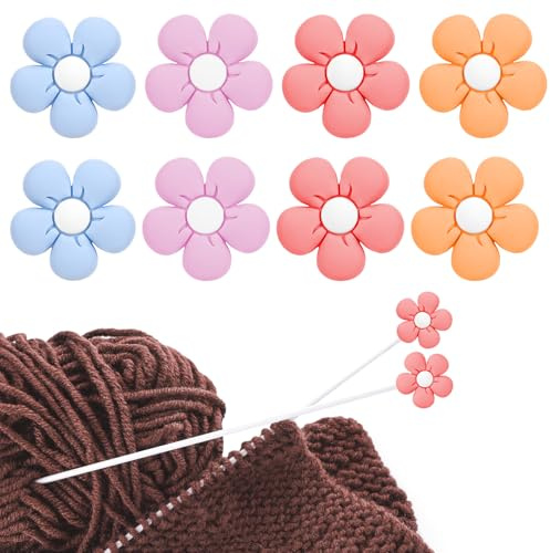 8 Stück Maschenstopper für Stricknadeln Blumen-Stricknadelstopper Stricknadel Stopper Blumenförmige Maschenstopper Häkeln Nadelspitzenschutz Schutzkappe Strickzubehör für Stricken Punktschutz