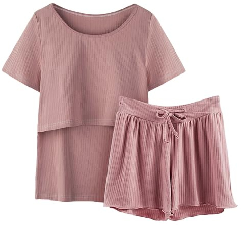 Générique Ensemble t-shirt de maternité ample à manches courtes et col rond pour femme - Couleur unie - T-shirt d'allaitement pour l'allaitement - Chemise de maternité et short