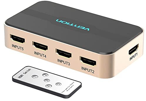 Vention HDMI Splitter. HDMI Switch 5x1 Ports HDMI Switcher 5 in 1 Out HDMI Splitter 4K@30Hz 4K 3D 1080P with IR Remote Control for PS3 Xbox 360 Sky Box DVD HDTV Projector etc