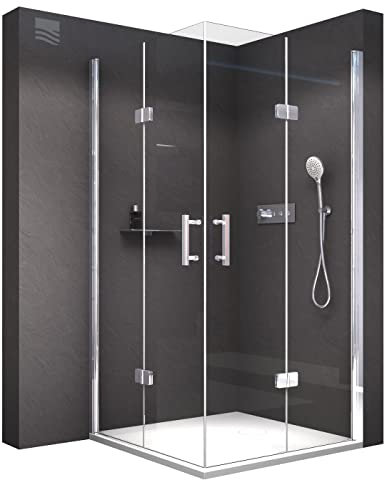 BERNSTEIN Duschkabine 100x100 cm Eckdusche EX213 mit faltbaren Duschtüren und Hebe-Senkfunktion Duschabtrennung 8mm ESG-Sicherheitsglas Nano-Beschichtung Echtglas-Dusche