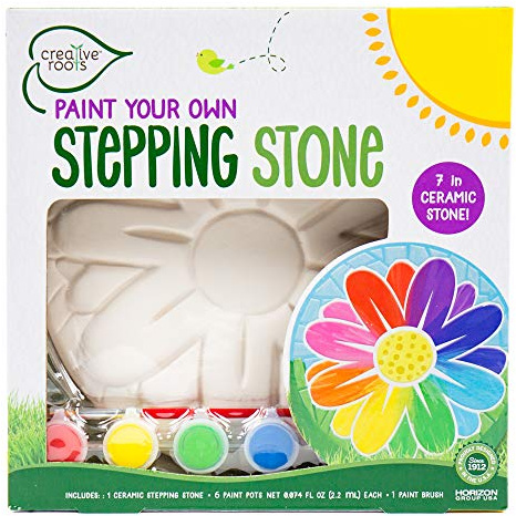 Creative Roots Mosaic Flower Garden Stepping Stone Kit, Includes 7-Inch Ceramic Stone & 6 Vibrant Paints, DIY Stepping Stone Kit for Kids Ages 6+