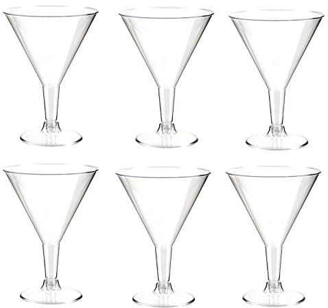 Concept4u 6 x 200ml Clear Plastic Martini Glasses Reusable Cocktail Party Glasses Dessert Shooters Drinkware Ideal for Wedding, Anniversary, Christmas, Birthday, Mocktail