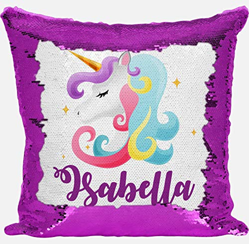 DAILY GIFTS Personalised Unicorn Any Name Magic Reveal Sequin Cushion Cover Gift Pink 10 (Case Only)