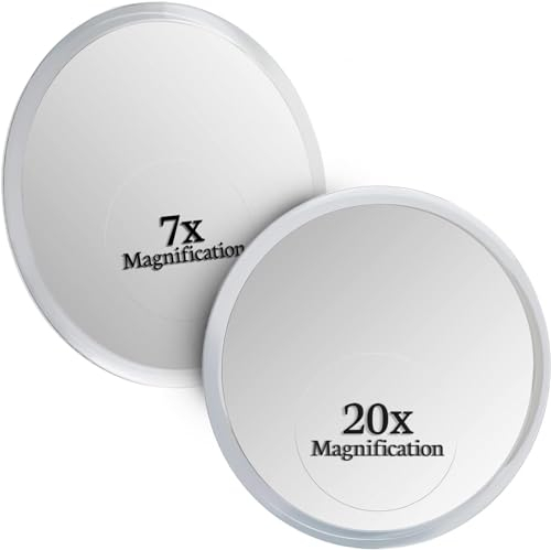 Mirrorvana Vergrößerungsspiegel 20fach und 7fach mit Saugnapf, Runder Kosmetikspiegel für Badezimmer, Schminkspiegel mit Starker Vergrößerung, 15 cm