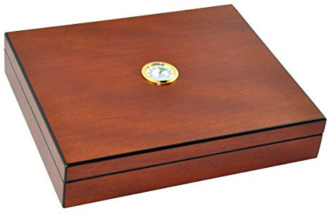 Eitida Cigar Humidors for 20 Cigars, Handmade Tempered Glass Cigar Box with Cedar Wood Humidifier Hygrometer Airtight Glass Lid Gift for Man Sapele Cherry