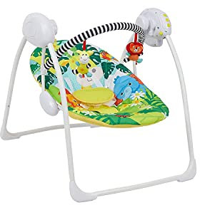 LADIDA Happy Safari faltbare elektrische Babyschaukel für Neugeborene mit Zeitsteuerung, 5 Geschwindigkeiten, 8 Melodien, abnehmbarer Spielzeugbügel mit 2 Spielzeugen 693