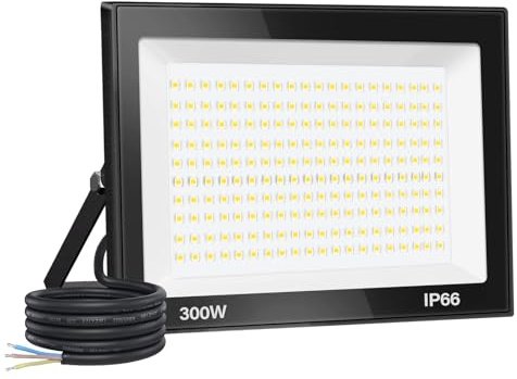 Jefedana Led Strahler Außen 300W Superhell Außenstrahler, 3000K Warmweiß IP66 Wasserdicht LED Fluter 30000LM Flutlicht LED Außenstrahler für Garten, Innenhöfe, Garage, Hotel, Sportplatz