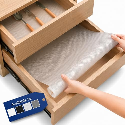 Linda’s Essentials Kitchen Drawer Liners (30 x 200 cm) - Non-Slip Shelf Liner & Cupboard Liners, Protects from Spills, Multi-Use Cabinet & Fridge Liner, Must Have Kitchen Accessory (Clear)
