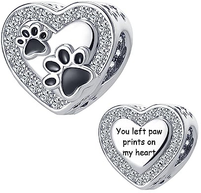 KunBead Jewelry Dog Paw Print Charm Heart Love Birthday Bead Charms Compatible with Pandora Bracelets for Women
