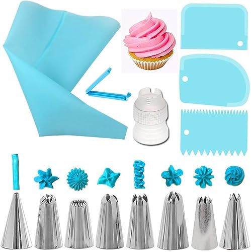 BKEKM Ugello per tubazioni in Acciaio Inossidabile 14 Pezzi Punte per tubazioni per Torte Sacchetti di glassa per Pasticceria in Silicone Ugelli Raschietti per Crema Set di ugelli per accoppiatori