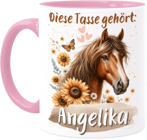 Cupdarling® Tasse Cheval Personnalisée - Cadeau Cheval - Rose - Cadeaux Chevaux - Tasse de Noël - Cadeaux Personnalisés Enfants - Gobelet Enfant en Céramique 330ml