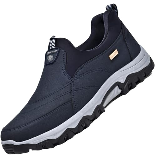 AZMAHT Zapatos para Caminar sin Cordones Calzado Ancho Especial Hombre Deportivas Ancho Especial Hombre Cuero de Gamuza Deporte para Senderismo al Aire Libre,Azul,42/260mm