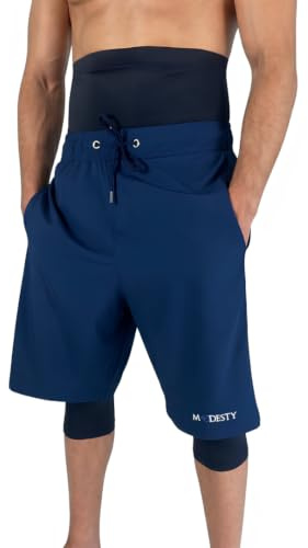 Modesty Maillot de Bain Homme Musulman Long Awrah avec Legging Intégré Séchage Rapide Anti-UV - Taille XL - Bleu Marine