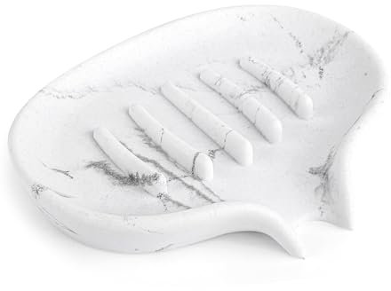 AUGFRYZIAN Self Draining Soap Dish for Shower and Bathroom Sink - Large Marble Resin Soap Holder with Drain, Non Slip Soap Tray for Bar Soap, Kitchen & Bathroom Counter