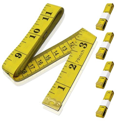 2 in 1 maßband nähen körper, 5 Bände Maßband Körpe 200cm/79 Zoll, Massband cm + inch, Schneidermaßband/Maßband Körper/Masband körpermaße, 200 cm Maßband (Gelb)