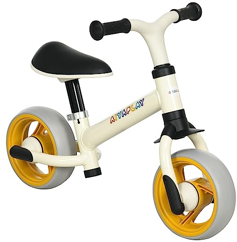 AIYAPLAY Bicicleta sin Pedales para Niños de 18-48 Meses Bicicleta de Equilibrio con Asiento Ajustable en Altura Carga 25 kg 66,5x34x47 cm Blanco y Naranja