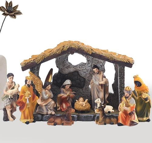 Genikeer Statua Natività - Set Di 12 Pezzi Per Presepe Di Natale, Statuine Natività, Set Completo Con Capanna Per Decorazioni Natalizie