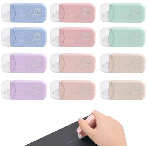 Bomiclss 12 Pack Double Sided Tape Roller, Long Lasting Scrapbook Tape Adhesive, Permanent Adhesive Tape Dispenser Runner for DIY Crafting Gift Wrapping Envelope