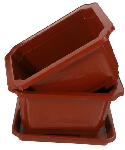 Happyyami 2sätze Rechteckiger Blumentopf Bonsai-trainingstöpfe Mit Tabletts Aus Kunststoff Pflanztöpfe Für Sukkulenten Blumen Gemüse Und Gartenpflanzen