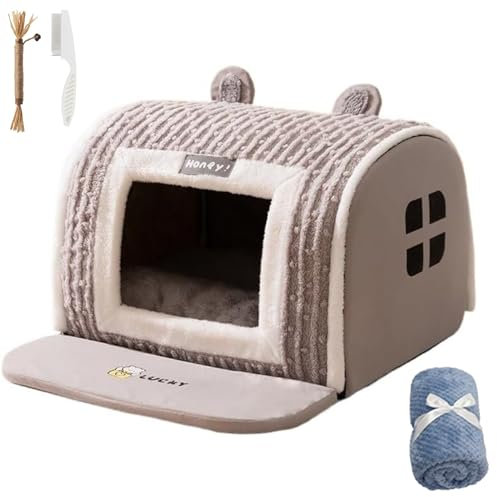 Furry Hut Dog Bed, Extra Large Indoor Soft Cozy Dual-Layer Deep Sleep Dog House with Removable Cushion, Soft Plush Dog Cave Bed Covered Dog Bed for Medium Large Dogs (L,Grey-1)