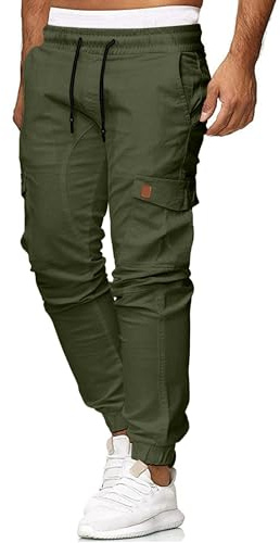 Pantalon cargo décontracté pour homme - Coupe ajustée - Cordon de serrage - Avec poches