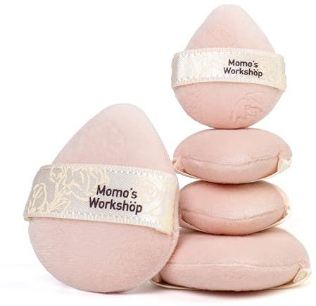 Momo's Workshop Pink Velvet Powder Puffs, Laser-Cut Rose Design, Dual-Sided, Travel Size & Wide M Size for Pressed Powder, Blush & Contour,5pcs Plush Puffs & Storage Case