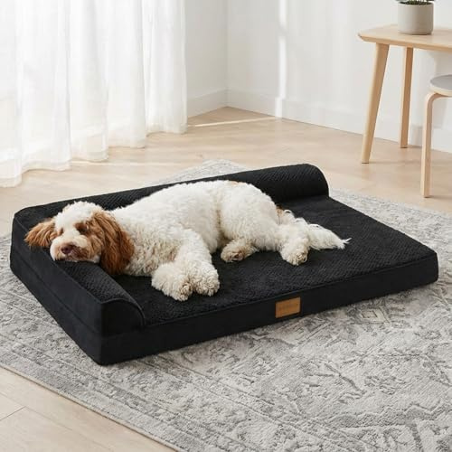 Jolibean ortopedisk stor hundbädd tvättbar husdjursbäddsoffa 91 x 61 cm svart | Mjuk ägglåda skum bäddsoffa stor storlek hund, vattentätt avtagbart överdrag, 2-sidig hundlåda matta med halkfri botten