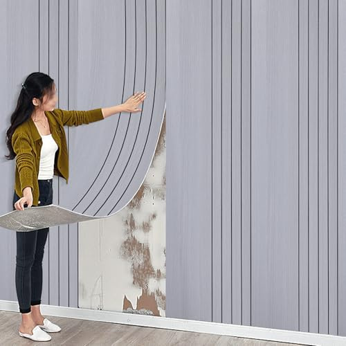 2Roll Thick Faux Wood Slat Wallpaper, Peel and Stick 3D Foil Insulation Self Adhesive Wall Panels Grey Wallpaper Sound Absorbing Wooden Slats for Bathroom, Bedroom, Kitchen, Living Room 40cm*3m