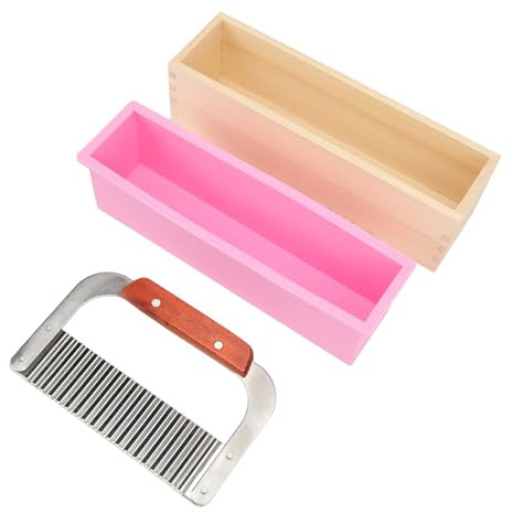 Kit de molde de jabón rectangular con cortador, molde de jabón de silicona con caja de madera para principiantes para manualidades caseras