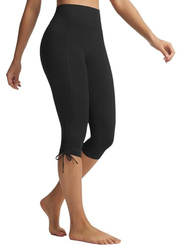 baleaf Women's Capri Leggings with Pockets High Waisted Yoga Capris Pants Tummy Control Workout Casual Black L