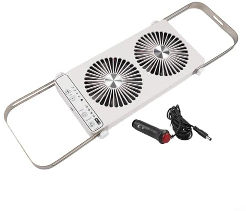 Ventilatore portatile per finestra da tetto per camper, con impostazioni di velocità multiple e pale a doppia fila per un flusso d'aria ottimizzato (bianco)