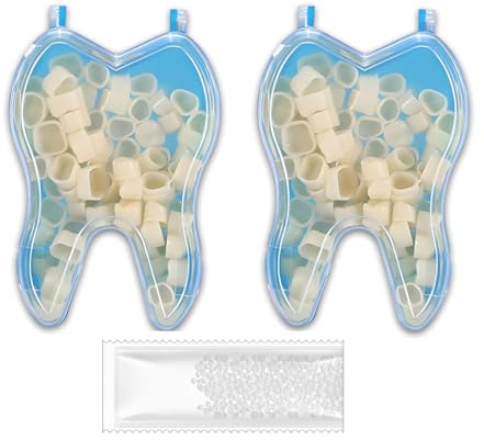 KAFZEL 100 pezzi Dente Finto Provvisorio Set,Per denti Anteriori,Molari,Con 20g Cemento Dentale,Per Halloween Puntelli Cosplay Decorazioni(A)