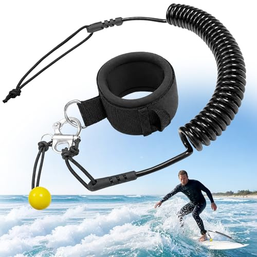 Mirriverse SUP Leash, 5 mm TPU Spiral-Knöchelband, 10 ft (300 cm) Coiled Sicherheitsleine für Stand Up Paddle Board, Schwarz-Weiß, extrem leicht nur 179 g