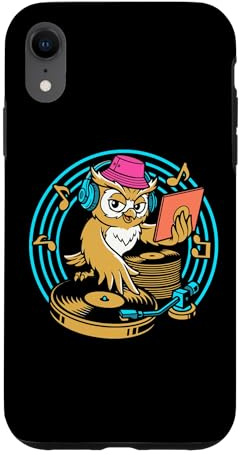 Custodia per iPhone XR Gufo DJ vinile giradischi cassa scavatore cartone animato musica arte
