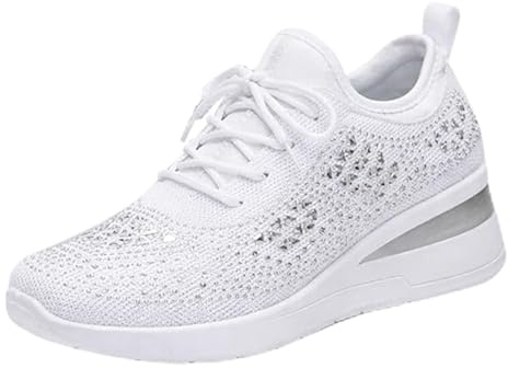 Generiska skor, sommar, damer, vita slip-skor, sommarskor med kilklack, damer, fritidsskor, strass, glitter, sneakers, fashionabla promenadskor, halvskor, nät, ventilerande snörskor