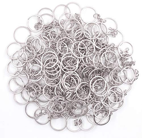 Keadic 450Pcs 20MM Flat Key Chain Rings with Chain and Screw Eye Pins Kit for Home Car Keychains, Lanyards, Gifts and Other Crafts Jewelry Making (Nickel Plated, Silver)