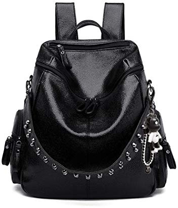 BUKESIYI Damen Tasche Rucksack Handtasche Frauen backpack Klein Anti Diebstahl Schulrucksack Laptop Weekender PU Leder DE78253 Schwarz
