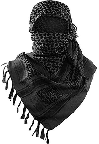 Luxns Military Shemagh Tactical Desert Scarf / 100% Cotton Keffiyeh Scarf Wrap for Men And Women/Black 43x43