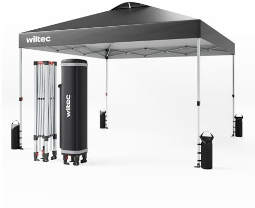 Wiltec Pavillon Pop-up Tonnelle de Jardin Pliante – 3 x 3 x 2,79 m – Couleur Grise – avec Roues, Fermeture One Push, Cadre Robuste et Sac – Tente Gazebo de Fête Festivités Camping Réception