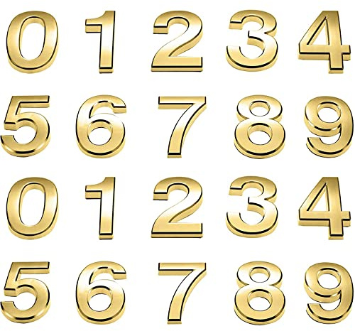 Hotop 20 Pieces Mailbox Numbers 0-9, Self Adhesive 3D Address Numbers for House Outside, Waterproof Door Room Stickers for Office Wall Apartment Decor(2 Inch,Gold)