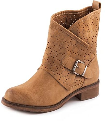Toocool G630 Botas, Mujer, planas, estilo motero, con hebilla, marrón claro, 36 EU