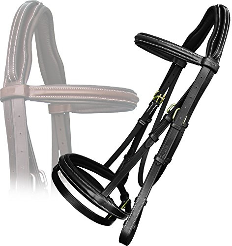ExionPro Exion English Jumping Snaffle Bridle with Flash & Rubber Reins | Anatomical Comfort Design Soft Padded Brass Buckles Leather Bridle for Horses | Black & Brown | Cob, Full, Over, Pony Sizes