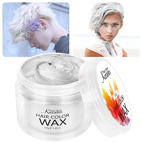 Cire de couleur de cheveux, Magic Master Keratin pommades coiffantes à la cire de cheveux, temporaire pour les cheveux pour hommes et femmes, festival, cosplay et Halloween (White)