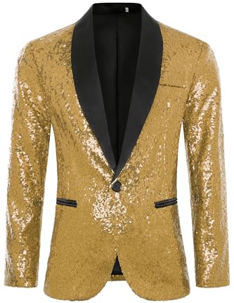 Coucoland Gold Sequin Jacket-Sparkly Blazer 70s Outfits for Men Disco Costume(Gold,M)