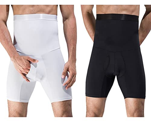 SUIUOI 2PCS Calzoncillos Bóxer Faja Reductora para Hombre,Moldeador de Cuerpo Pantalones Adelgazante，Cintura Alta Corrector de Postura