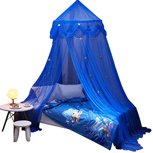 Pomrone Betthimmel für Mädchen,Blue Star Baby Baldachin für Bett - Weiche Glatte Spielzeltüberdachung Kinderzimmerdekoration, Kinderleseüberdachungen Netzbettwäschezubehör