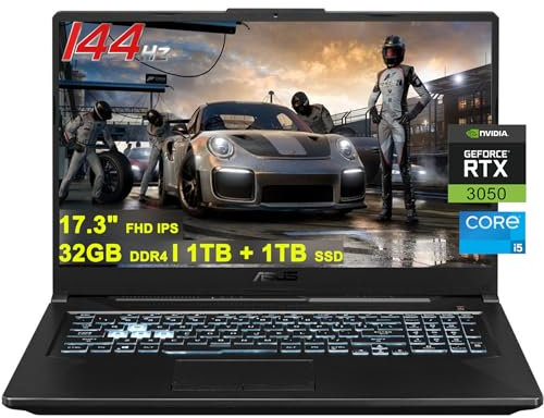 Asus TUF F17 Gaming Laptop | 17.3 FHD 144Hz | Intel 6-Core i5-11400H >i7-10870H | 32GB DDR4 1TB + 1TB SSD | GeForce RTX 3050 4GB Graphic | Backlit Thunderbolt4 Win11 Black + 32GB MicroSD Card