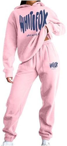 NSICBMNO Pink Tracksuit Womens Full Set Sweatsuits Hoodie Tracksuit Two Piece Outfit Oversized Sweatshirts Jogging Pants With Pockets Lounge Outfits Casual Co Ord Sets Gym Activewear Streetwear
